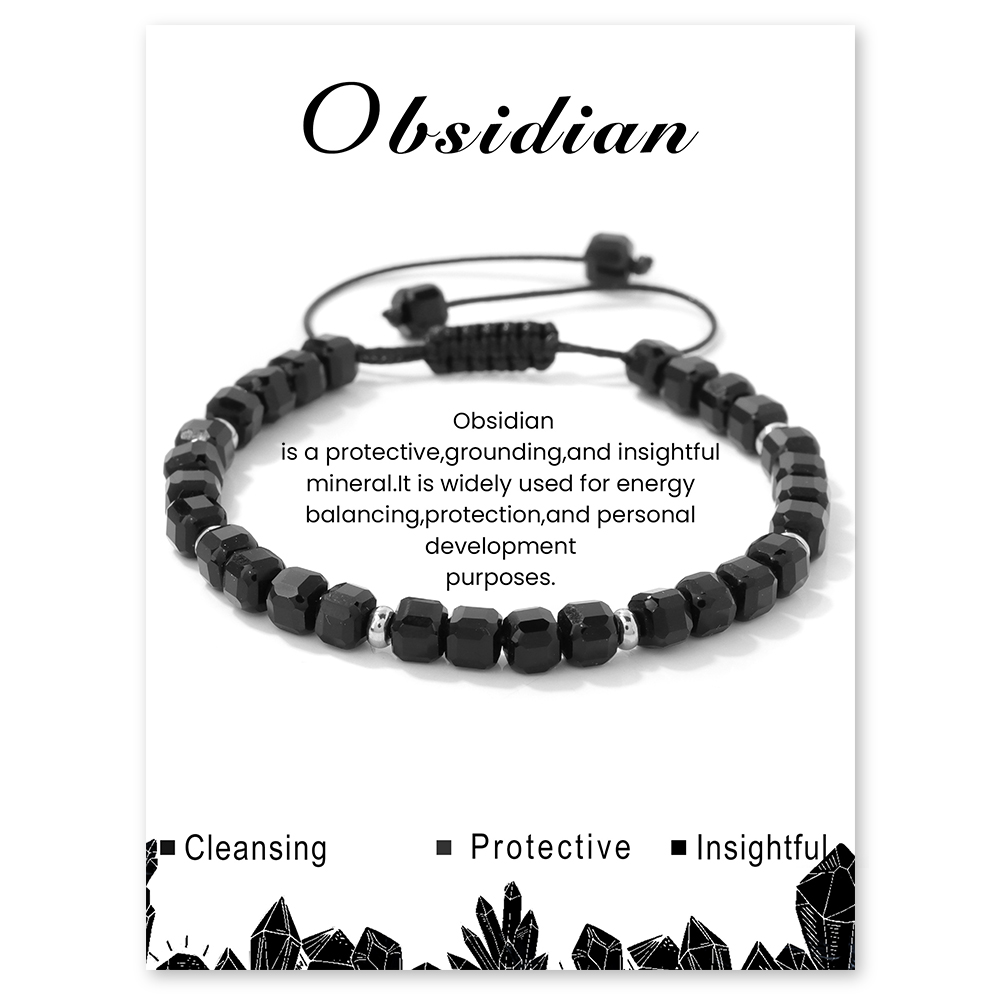Yoga Fitness Tracker - Bracelet en obsidienne en pierre naturelle,