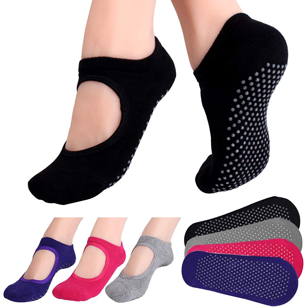 Yoga Fitness Dance - Chaussettes de Pilates antidérapantes, dos nu,